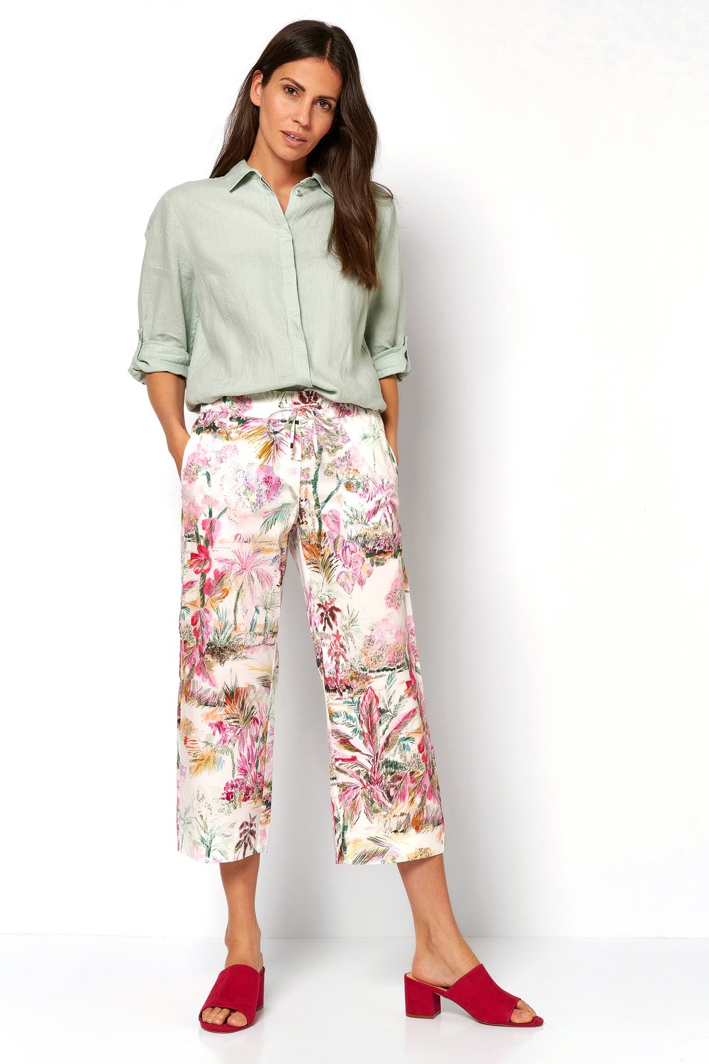 Leger 3/4 trousers with palm trees | Style »Pia« muticolour pink