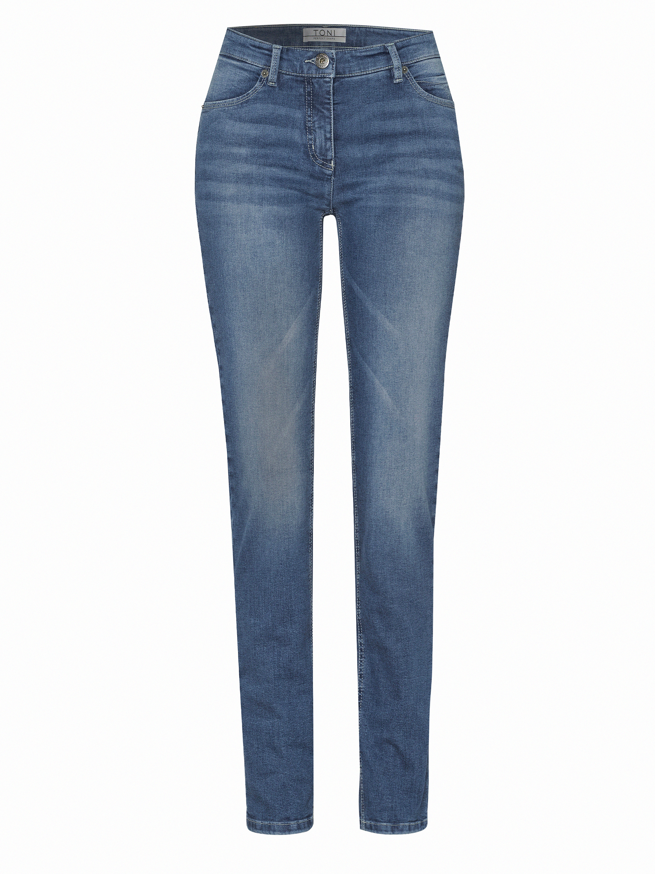 Damenjeans Perfect Shape Slim in mid blue, Slim-Fit Jeans mit Waschung, freigestellte Produktansicht