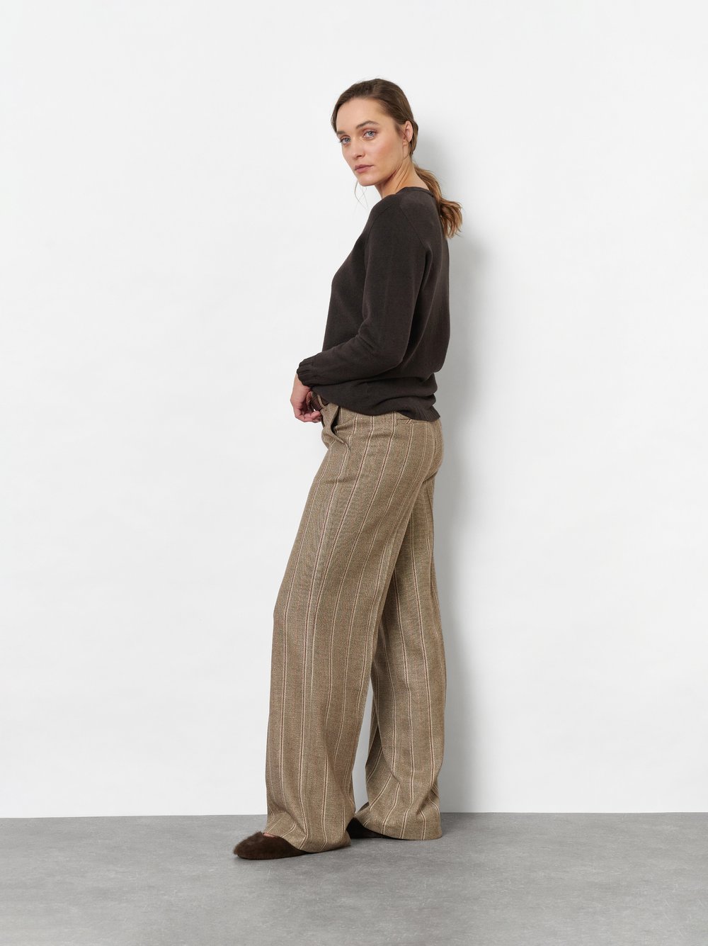 Wide-Leg Hose mit schimmernden Streifen | Style »Luisa Palazzo« Camel/Creme