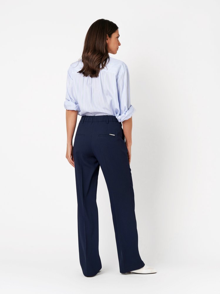 Womens trousers Luisa Wide in dark blue, wide-leg trousers made of twill, back view worn by model