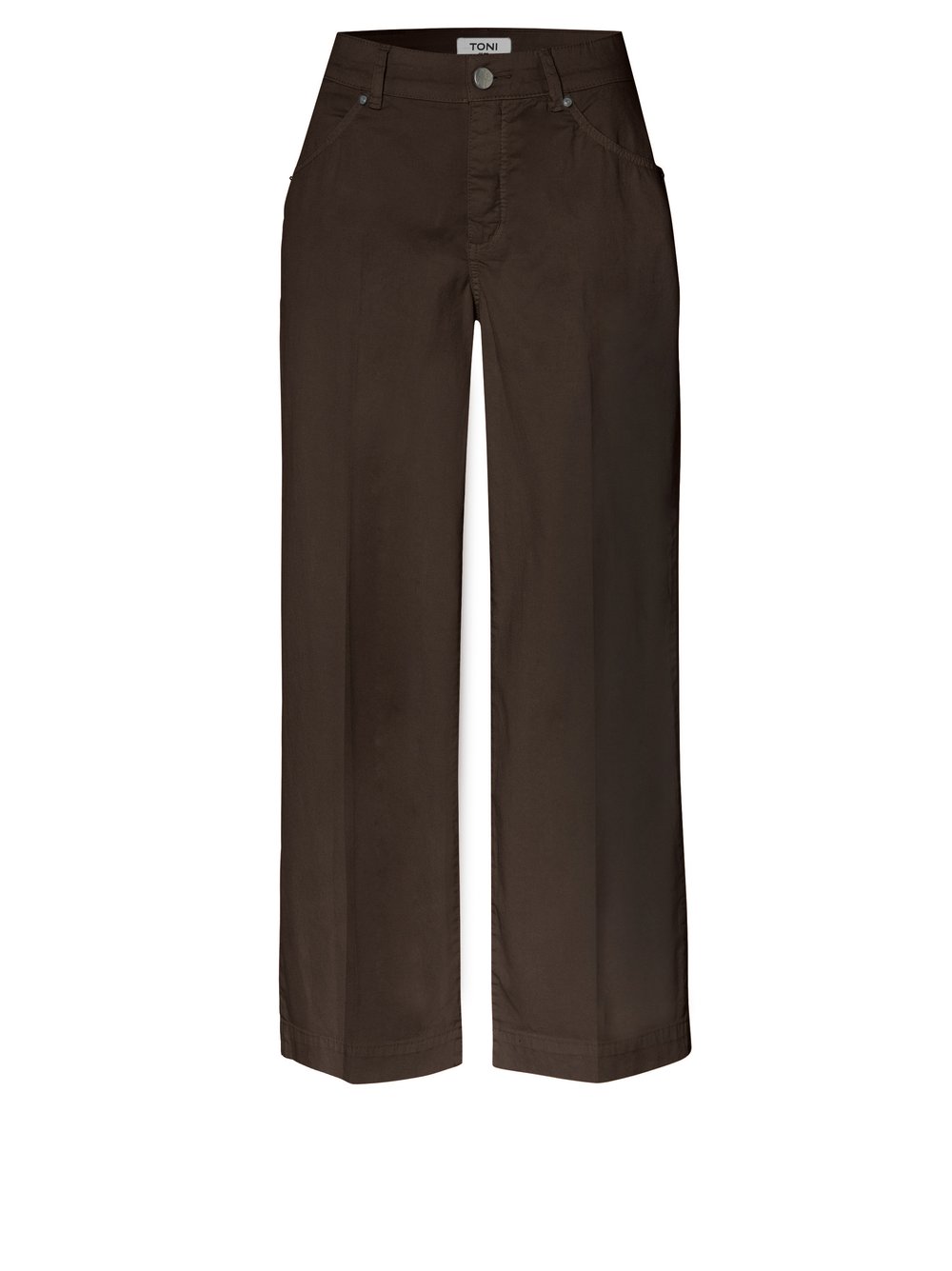 Damenhose Liv Wide 7/8 in dark brown, Weite 7/8-Hose aus Sommertwill, freigestellte Produktansicht