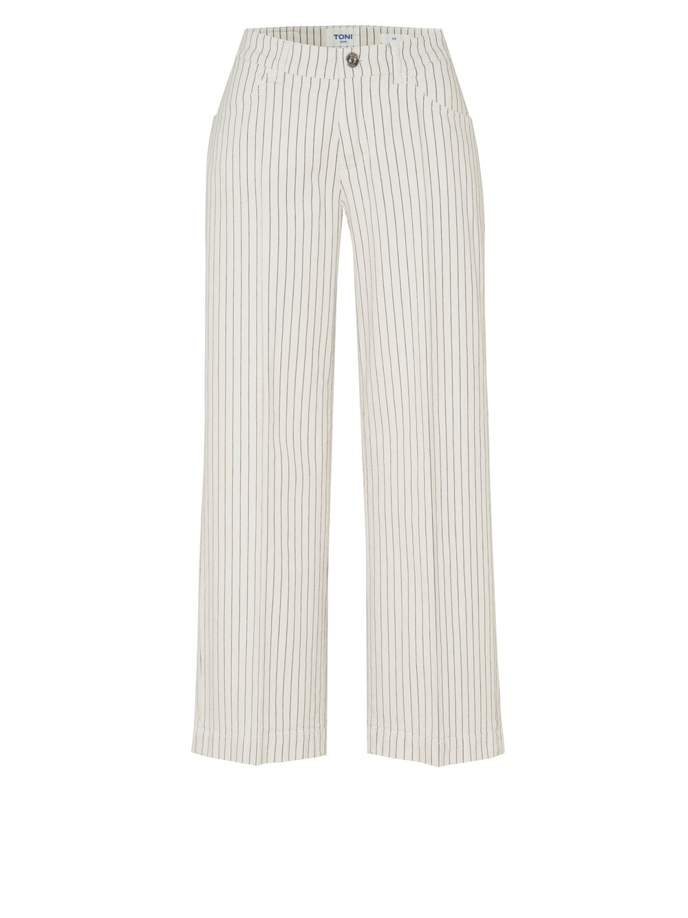 Damenjeans Liv Wide 7/8 in offwhite / brown, Weite 7/8-Jeans mit Streifenmuster, freigestellte Produktansicht