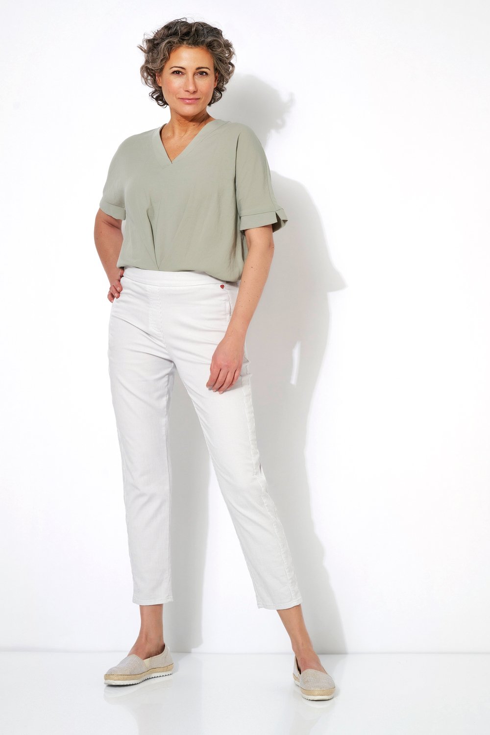 7/8-Hose mit feinen Streifen | Style »Alice« Grau/Weiss