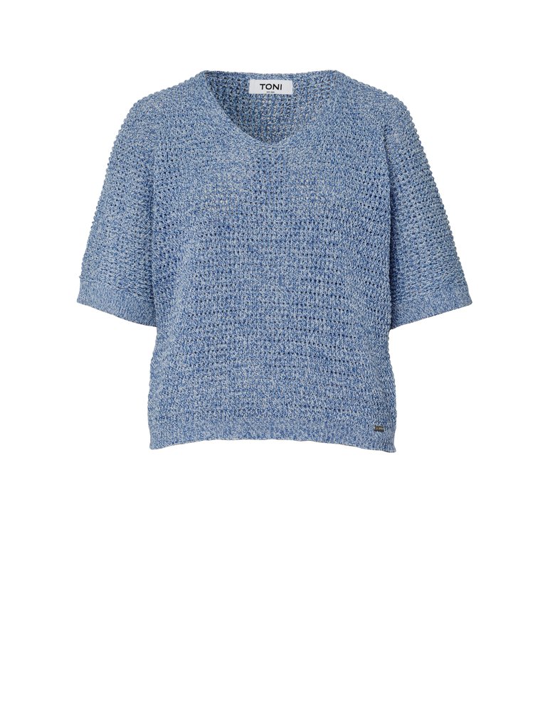 Damenpullover Ginger in blue, Sommerpulli aus Strukturstrick, freigestellte Produktansicht