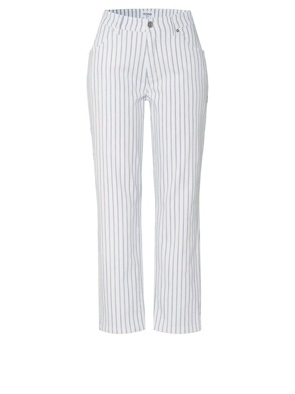 Damenjeans Liv 7/8 in white / blue, gestreifte 7/8-Jeans, freigestellte Produktansicht