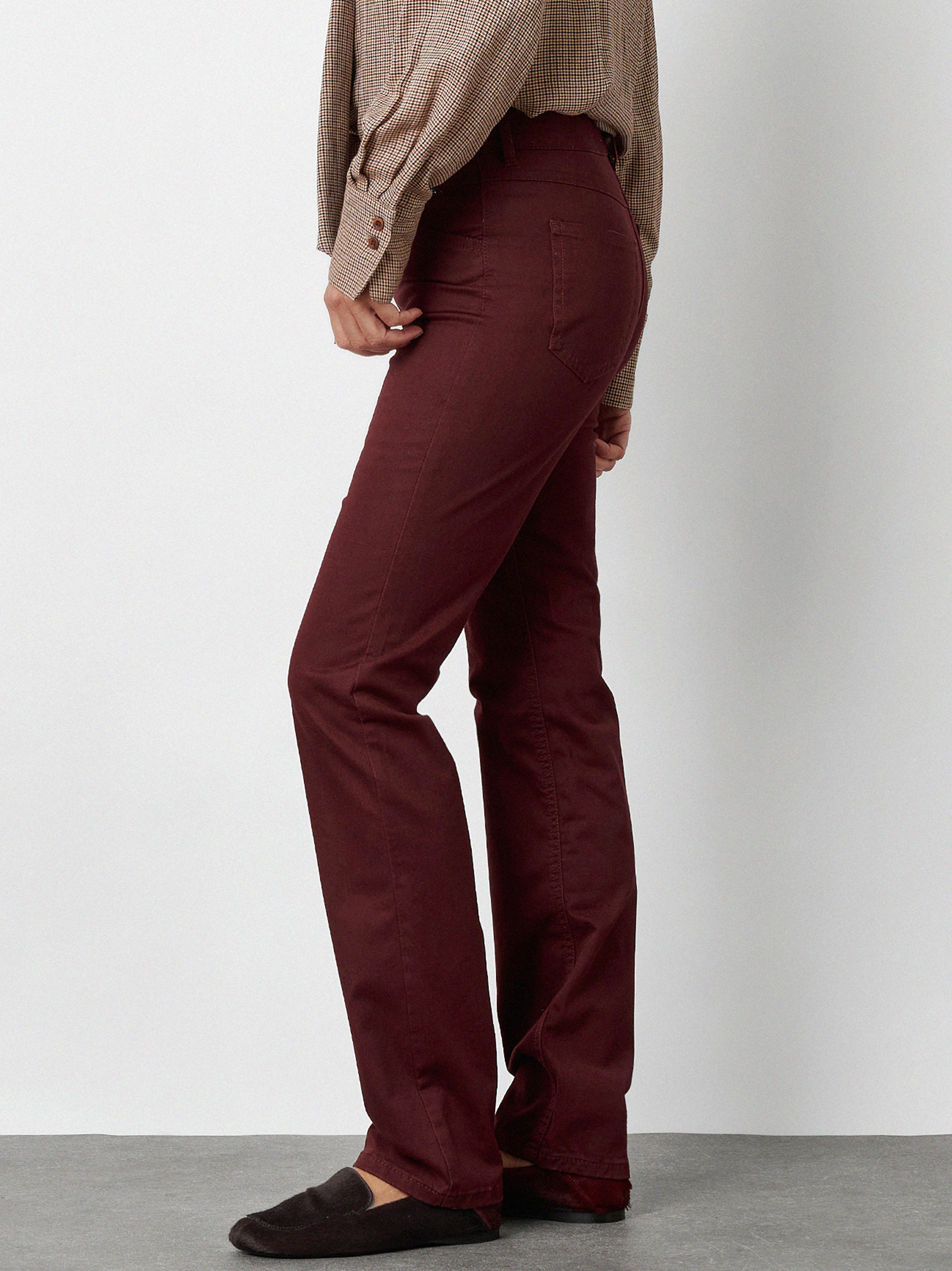 Womens trousers Be Loved in Bordeaux, regular-fit trousers with rhinestone detail, back view worn by model