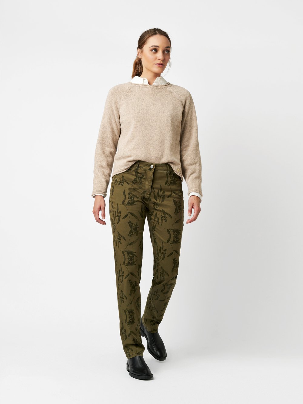 High Waist Hose mit Naturdruck | Style »be loved« oliv
