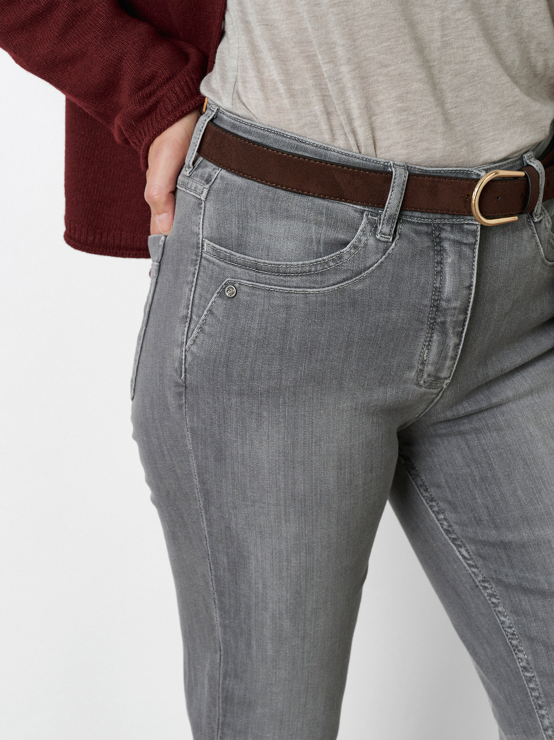 Damenjeans Be Loved in Grau, slim-Fit Jeans mit hohem Bund, Detailansicht