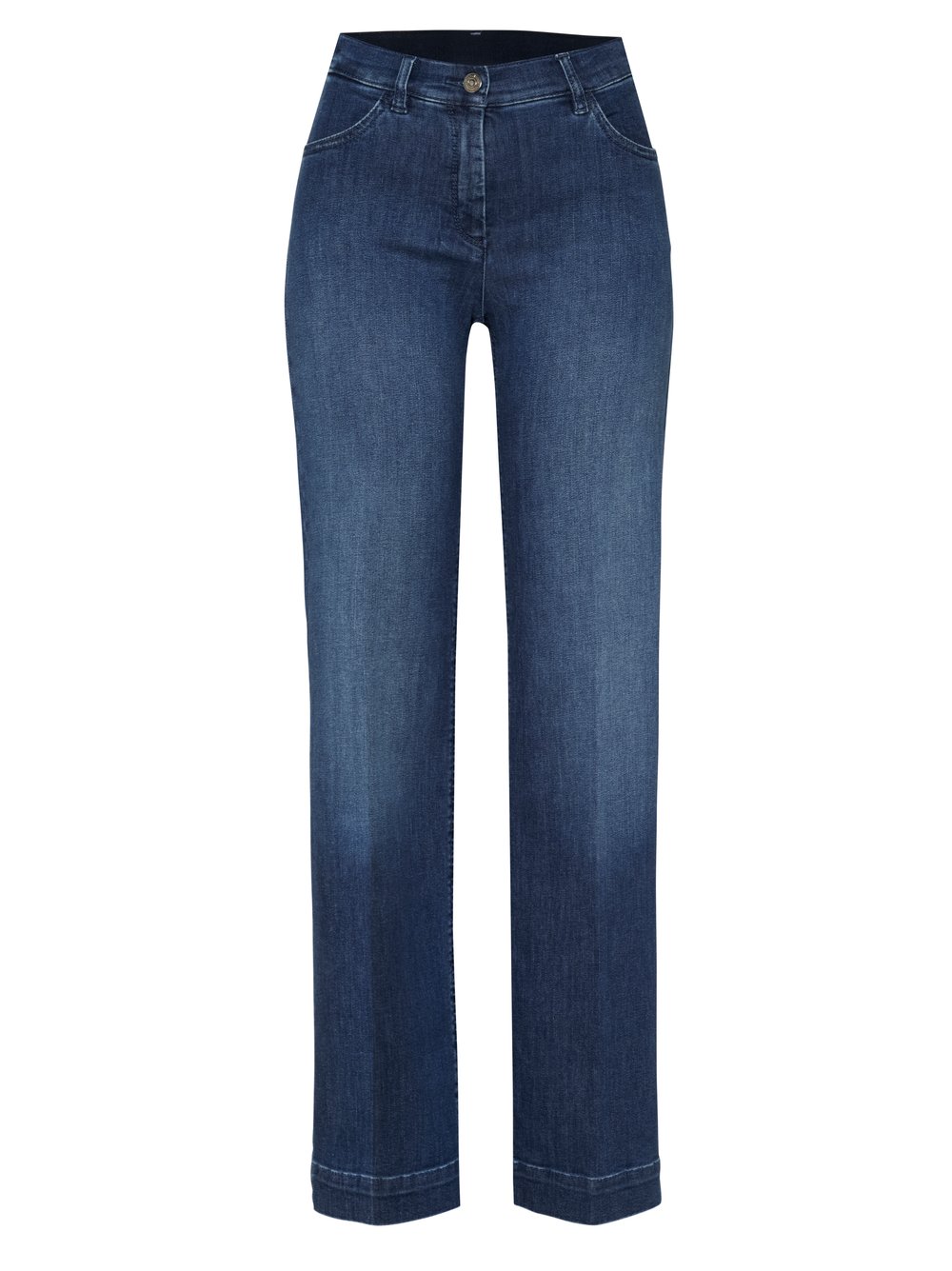 Damenhose Jenny Wide in Mid Blue Used, wide-Leg Jeans mit sportivem Bund, freigestellte Produktansicht