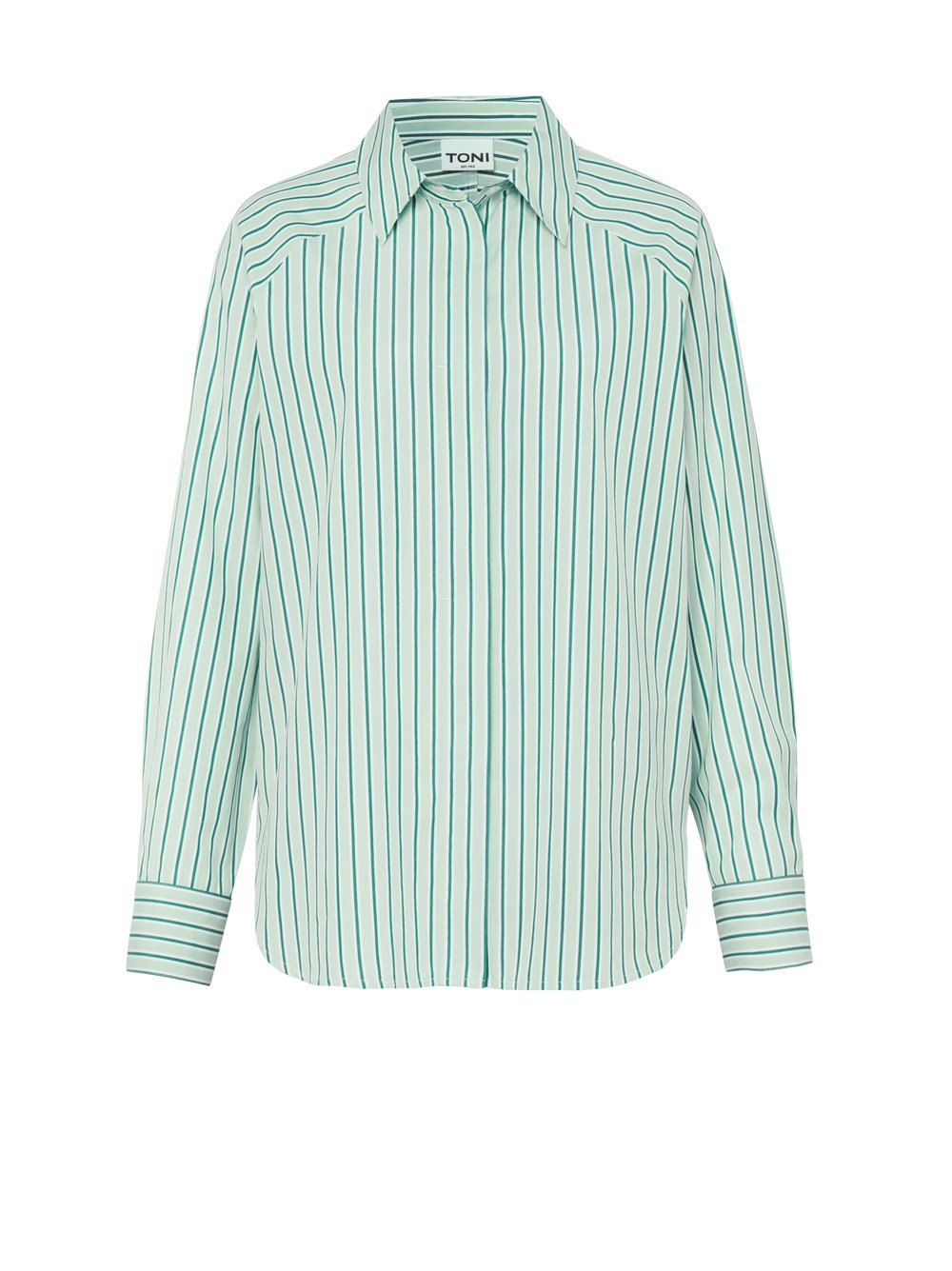 Damenbluse Charly in green / white, gestreiftes Hemd, freigestellte Produktansicht