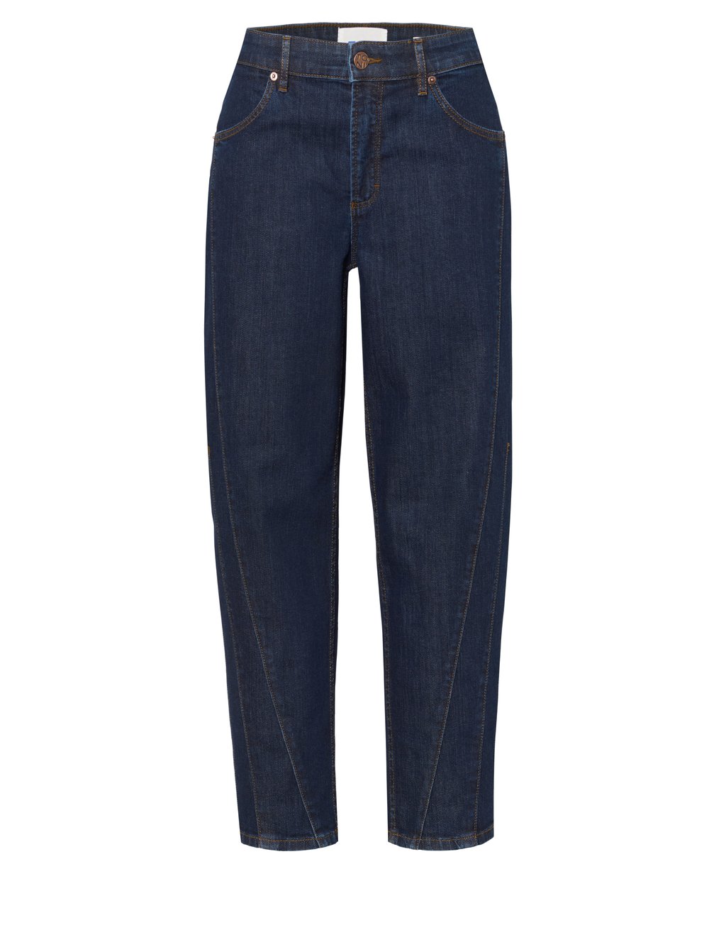 Damenjeans Liv Barrel in Dark Blue, barrel-Jeans mit markanten Naehten, freigestellte Produktansicht