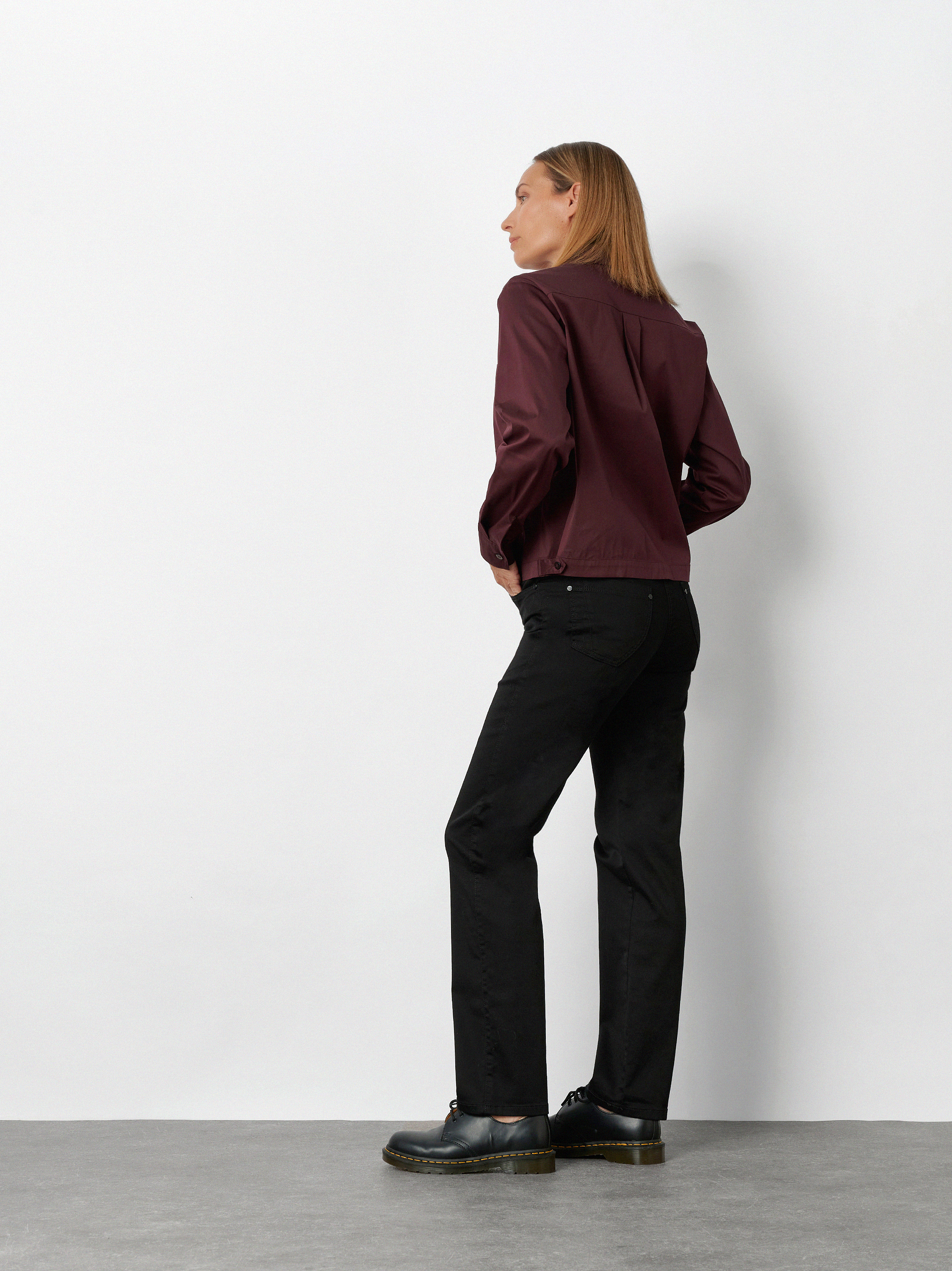 Womens trousers Honey in black, colourfast trousers, back view worn by model