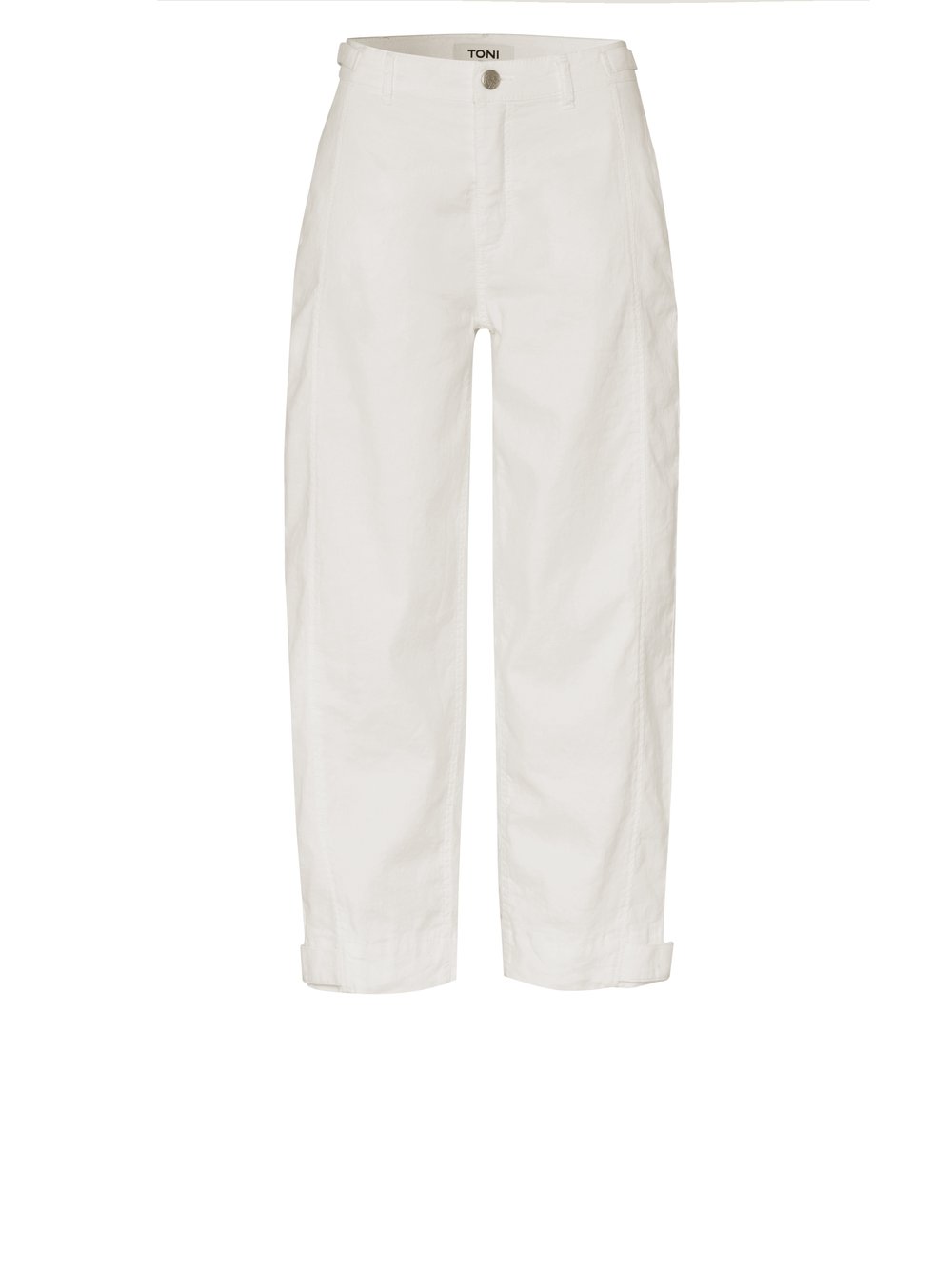 Damenjeans Liv Barrel in offwhite, Luftige Barrel-Fit Hose mit Schnallen, freigestellte Produktansicht