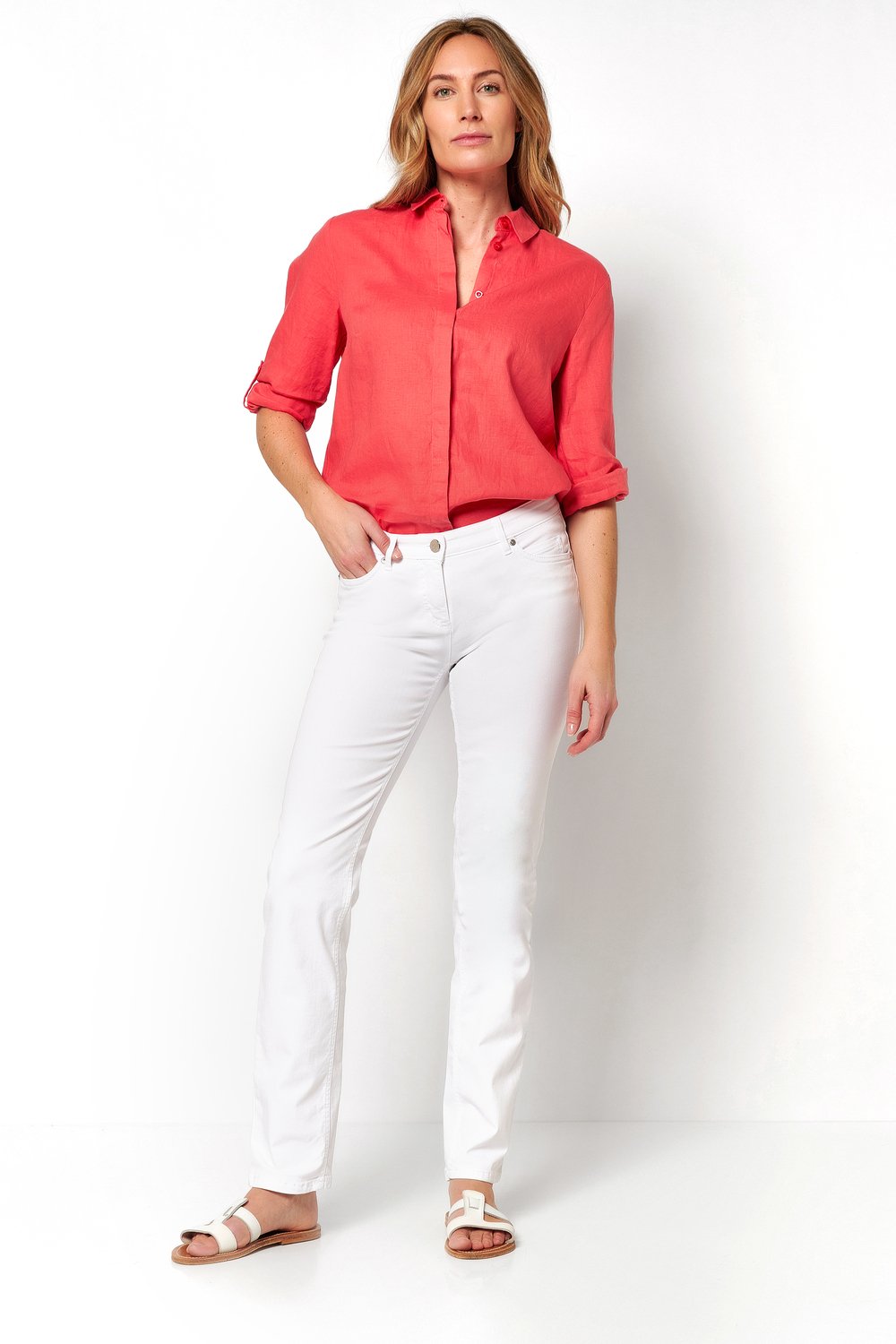 Summer jeans with decoration | Style »Perfect Shape« white