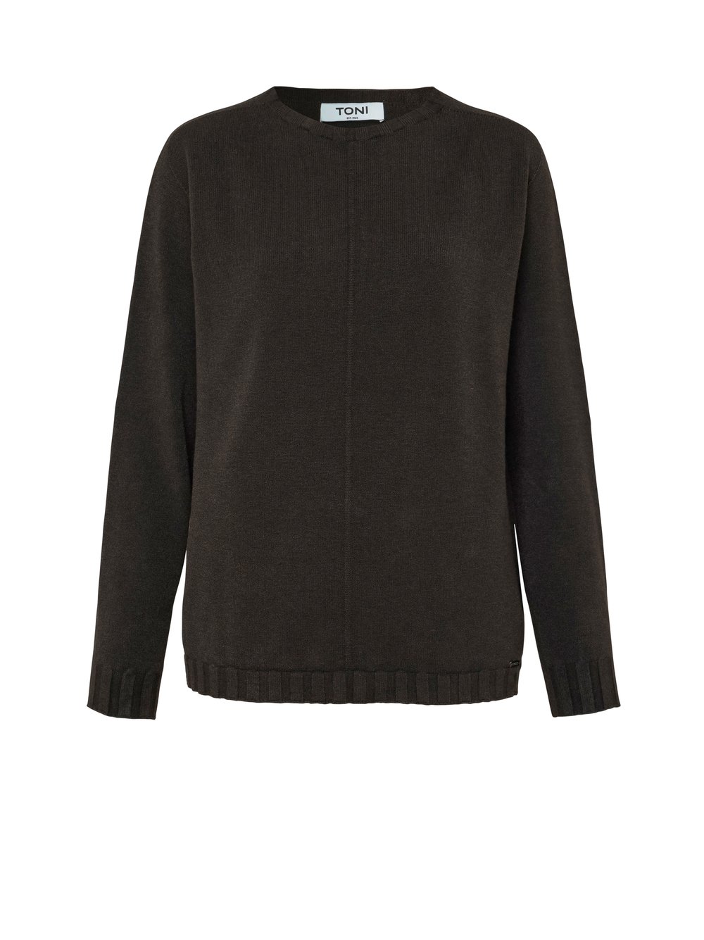 Damenstrickjacke Grace in Dunkelbraun, Feinstrickpullover mit Ziernaht, freigestellte Produktansicht