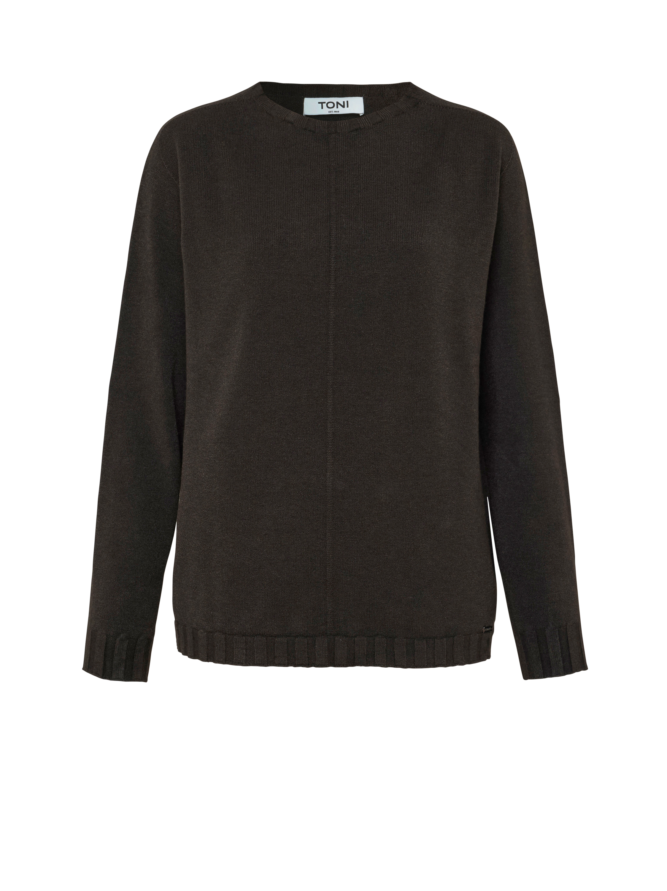 Damenpullover Grace in Dunkelbraun, Feinstrickpullover mit Ziernaht, freigestellte Produktansicht