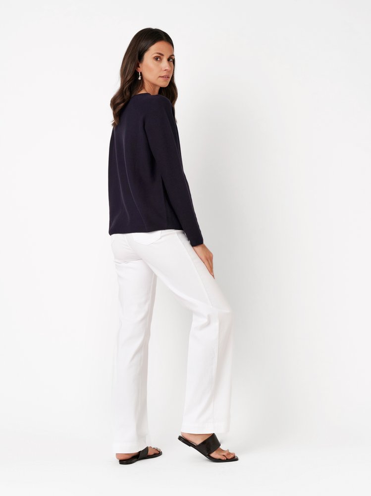 Damenpullover Summer Cosy in dark blue, luftiger Sommerpullover, Rueckansicht am Model getragen