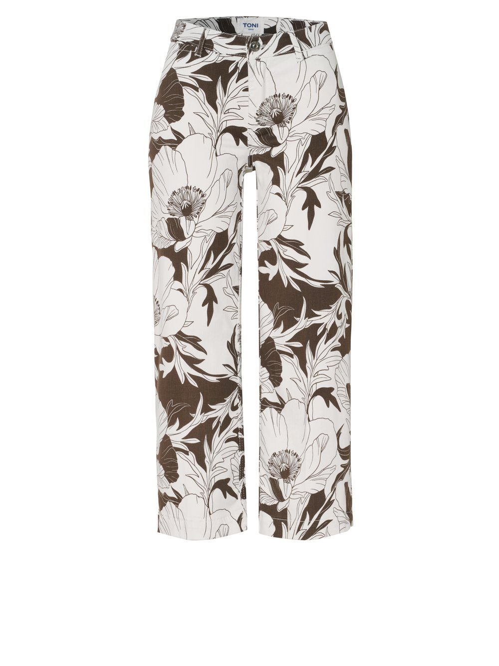 Damenjeans Ella Culotte in brown / offwhite, jeans-Culotte mit grossem Flowerprint, freigestellte Produktansicht