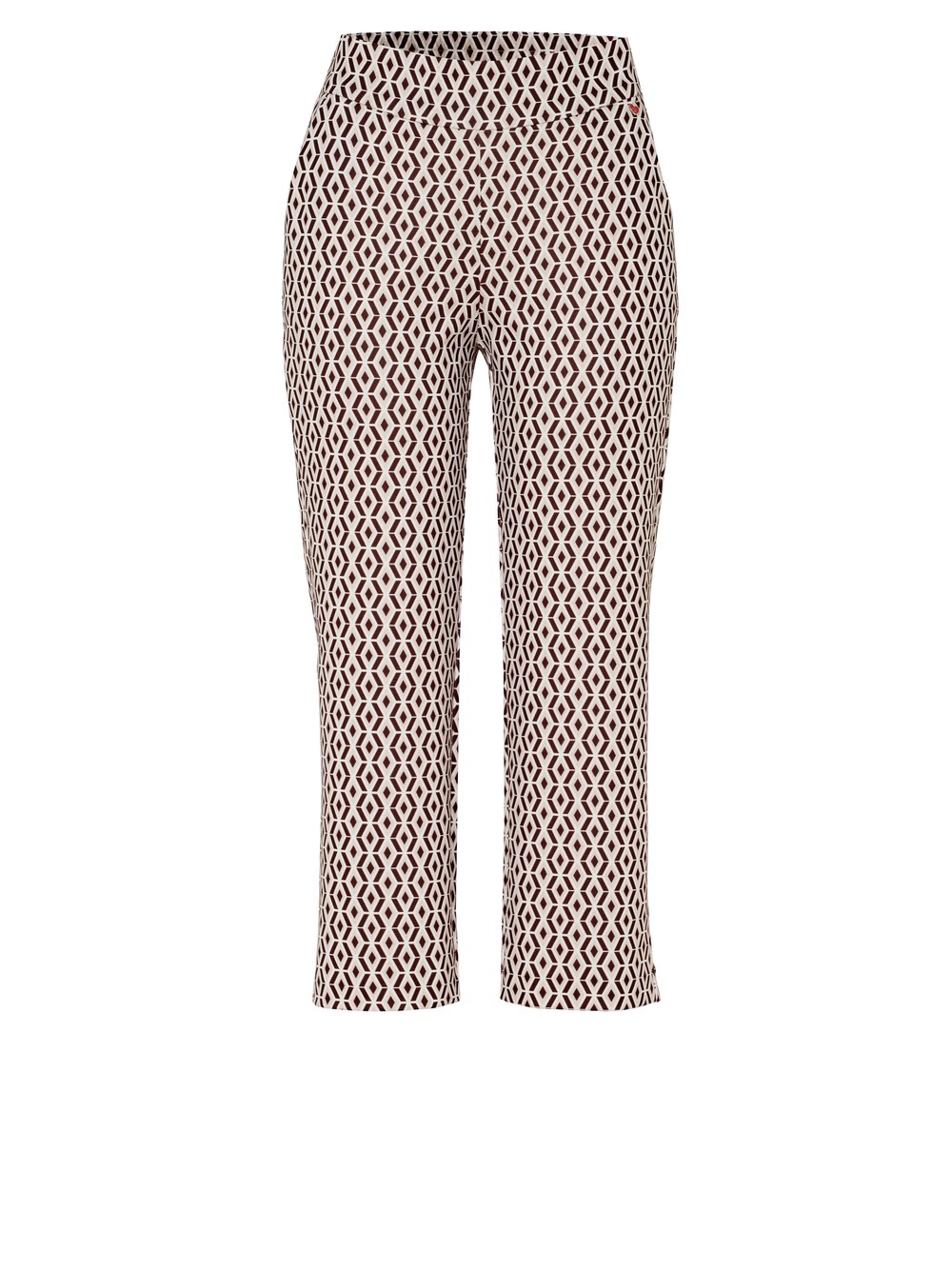 Damenhose Scarlet 3/4 in dark brown, Weite 3/4-Hose mit grafischem Muster, freigestellte Produktansicht