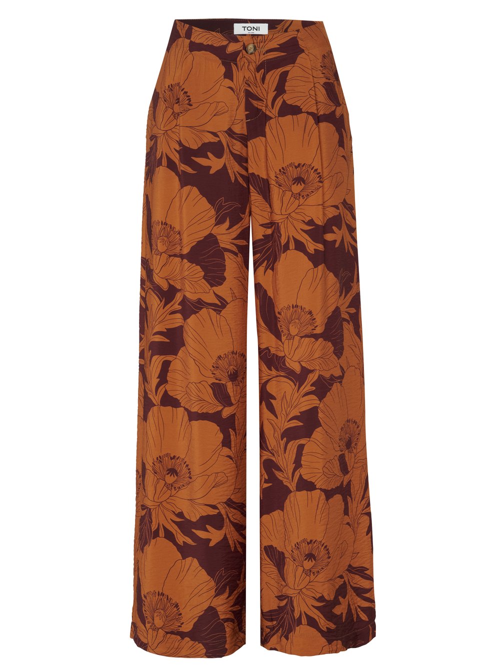 Womens trousers Elli Wide in orange, wide-leg pants with floral print and crepe texture, product view