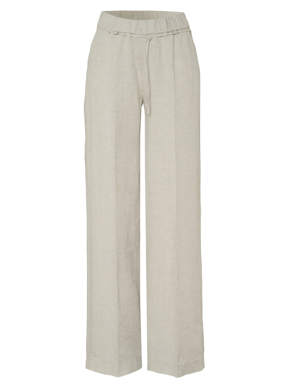 Damenbluse Pia Palazzo in beige, Weite Leinenhose mit Bindeguertel, freigestellte Produktansicht