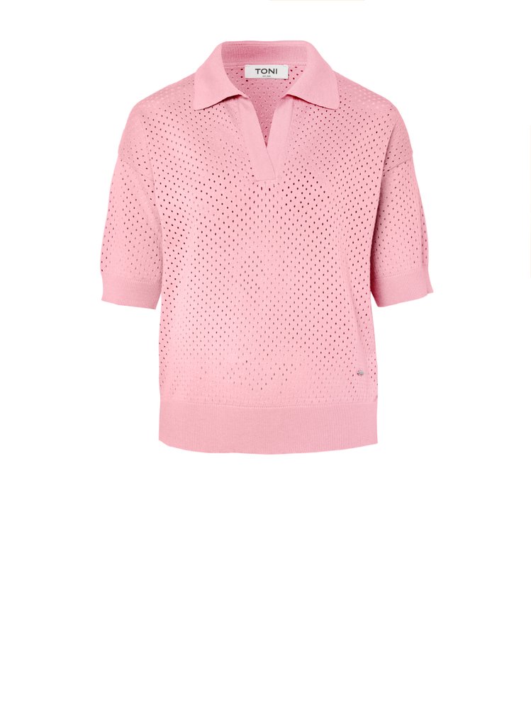 Damenpolo Greta in pink, Poloshirt aus Lochstrick, freigestellte Produktansicht