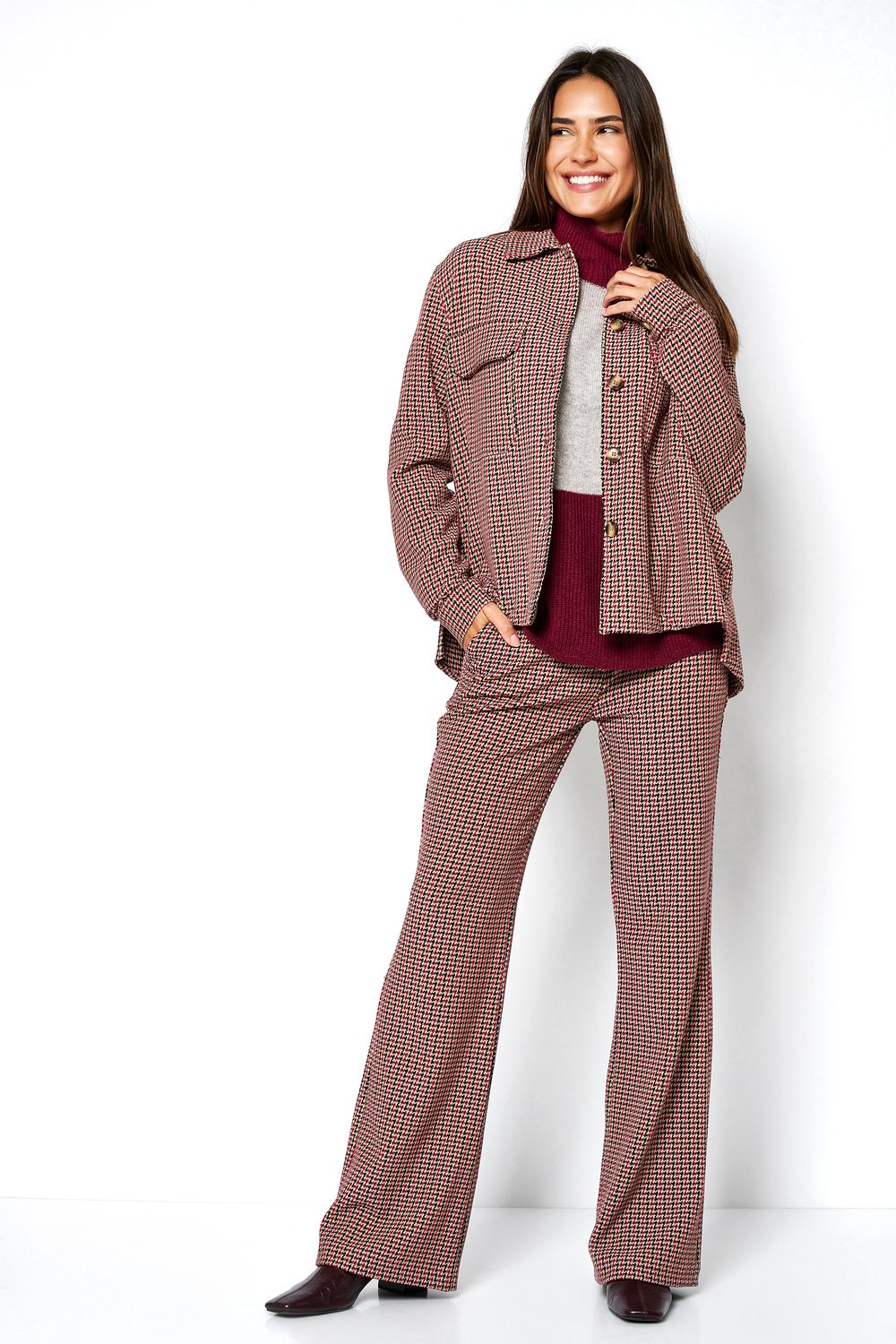 Wide Leg mit Hahnentritt | Style »Jenny« pink/brown
