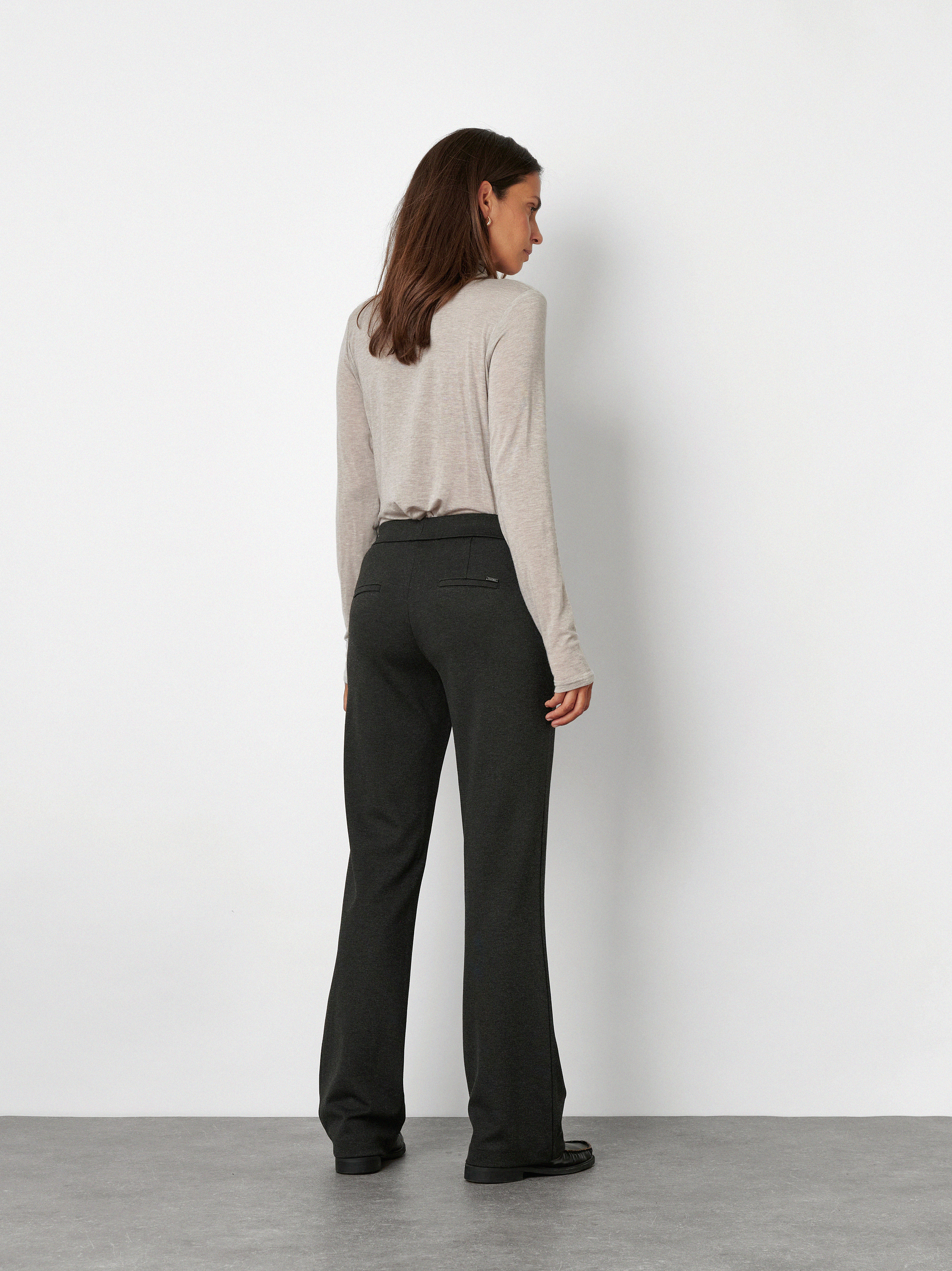 Womens trousers Jenny Wide in Anthracite, wide-leg jersey trousers, back view worn by model