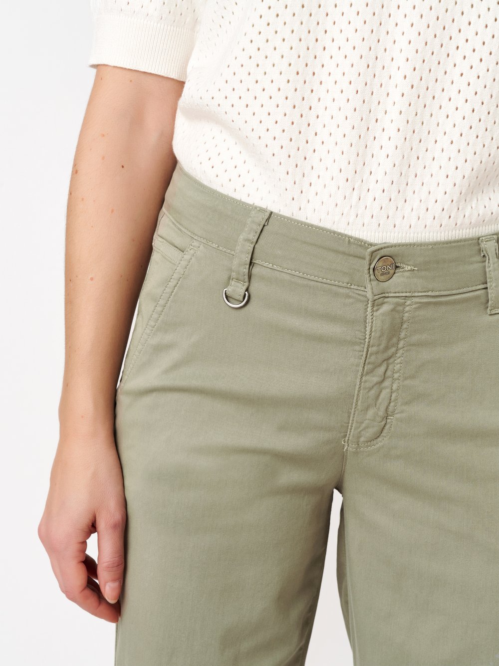 Damenhose Liv Wide in khaki, Leichte Wide Leg Hose, Detailansicht