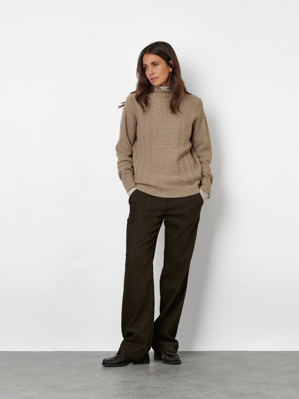 Wide-Leg Hose mit feiner Struktur | Style »Jenny Wide« Dunkelbraun