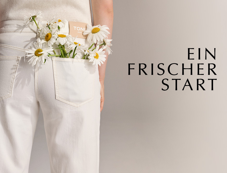 Weiße TONI Jeans mit Gänseblümchen in der Gesäßtasche – frischer Teaser zu den Neuheiten im Frühling