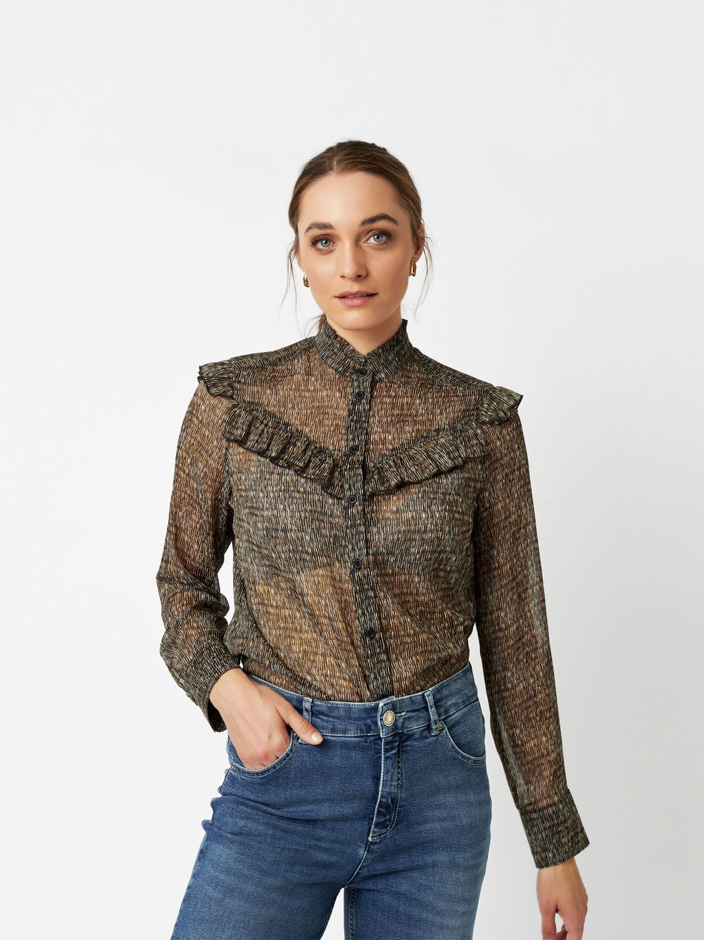 Rüschenbluse | Style »Cleo« beige/brown