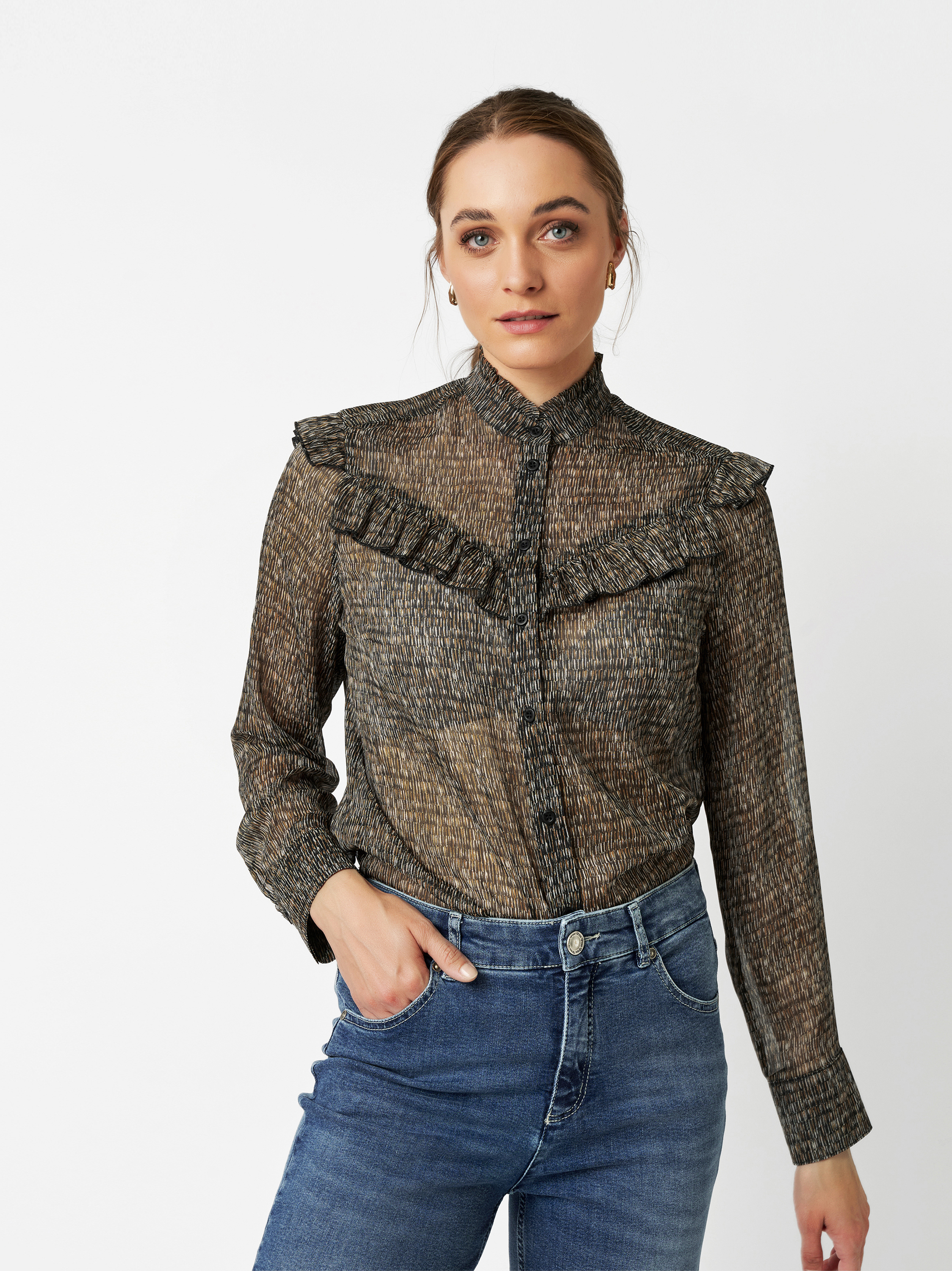 Bluse Cleo beige/brown Vorderansicht Bluse Cleo beige/brown Vorderansicht