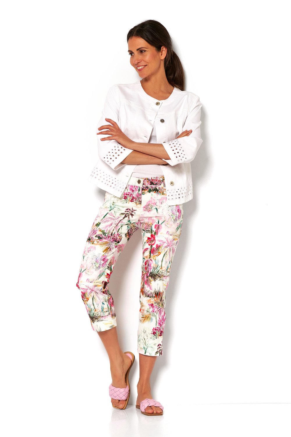 3/4 pants with palm trees | Style »Perfect Shape« muticolour pink