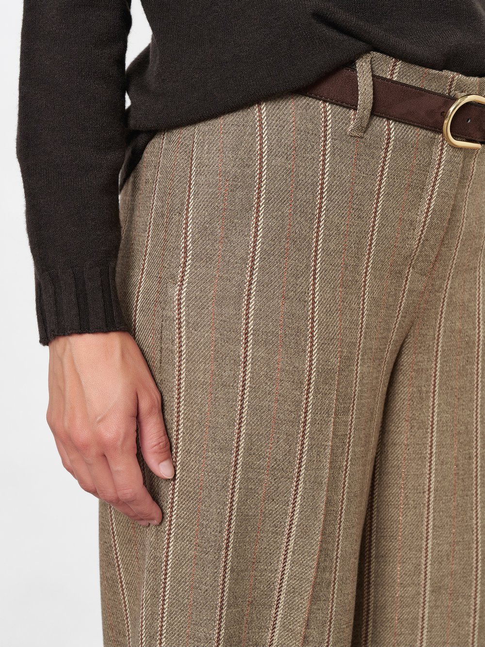 Wide-Leg Hose mit schimmernden Streifen | Style »Luisa Palazzo« Camel/Creme