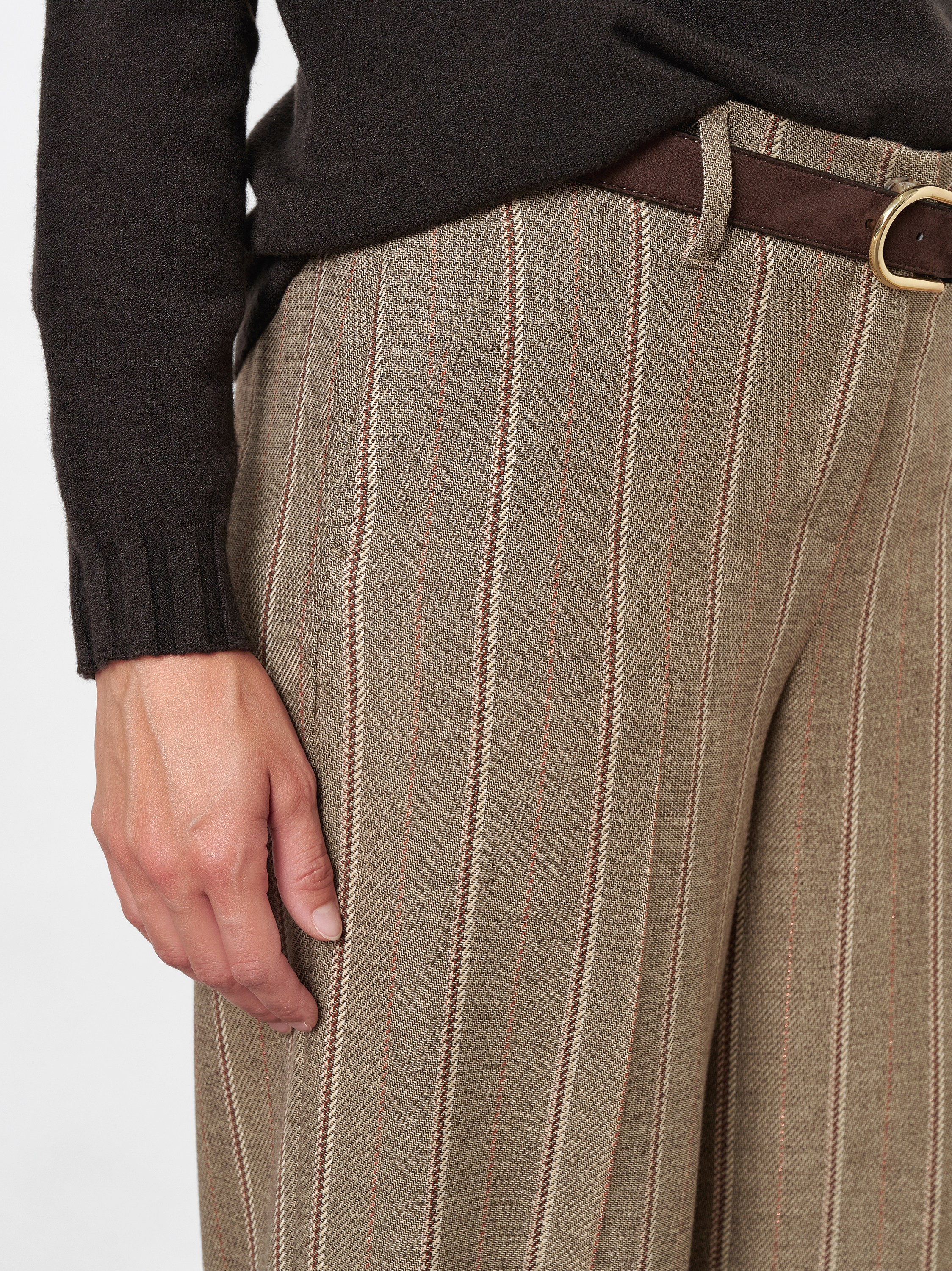 Womens trousers Luisa Palazzo in Camel/Cream, wide-leg trousers with shimmering stripes, detail view