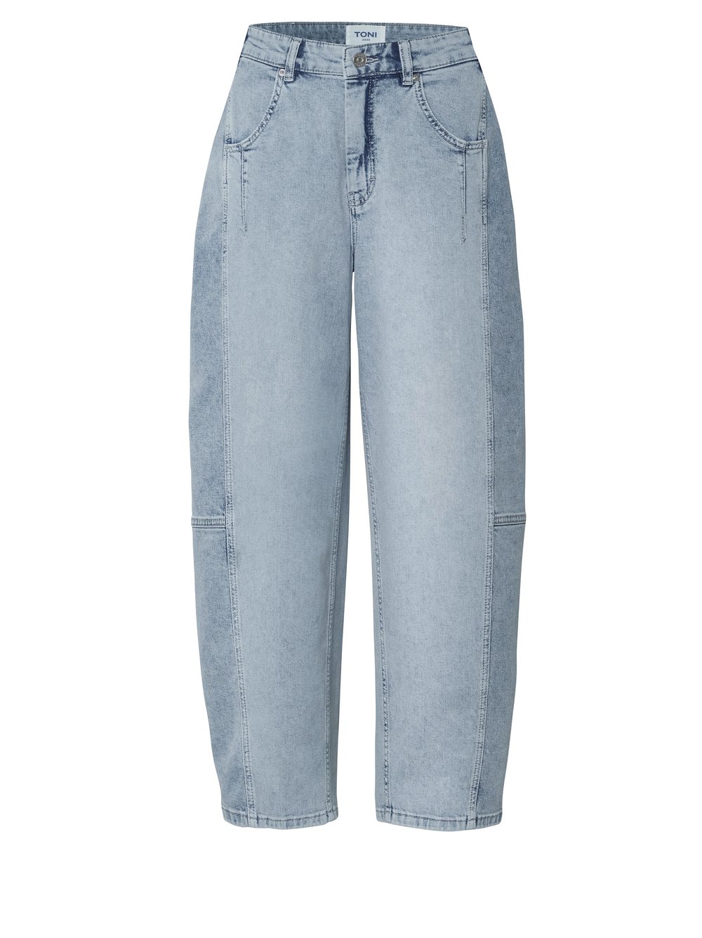Damenjeans Liv Barrel in light blue bleached, Barrel-Fit Jeans mit designstarken Seitennaehten, freigestellte Produktansicht
