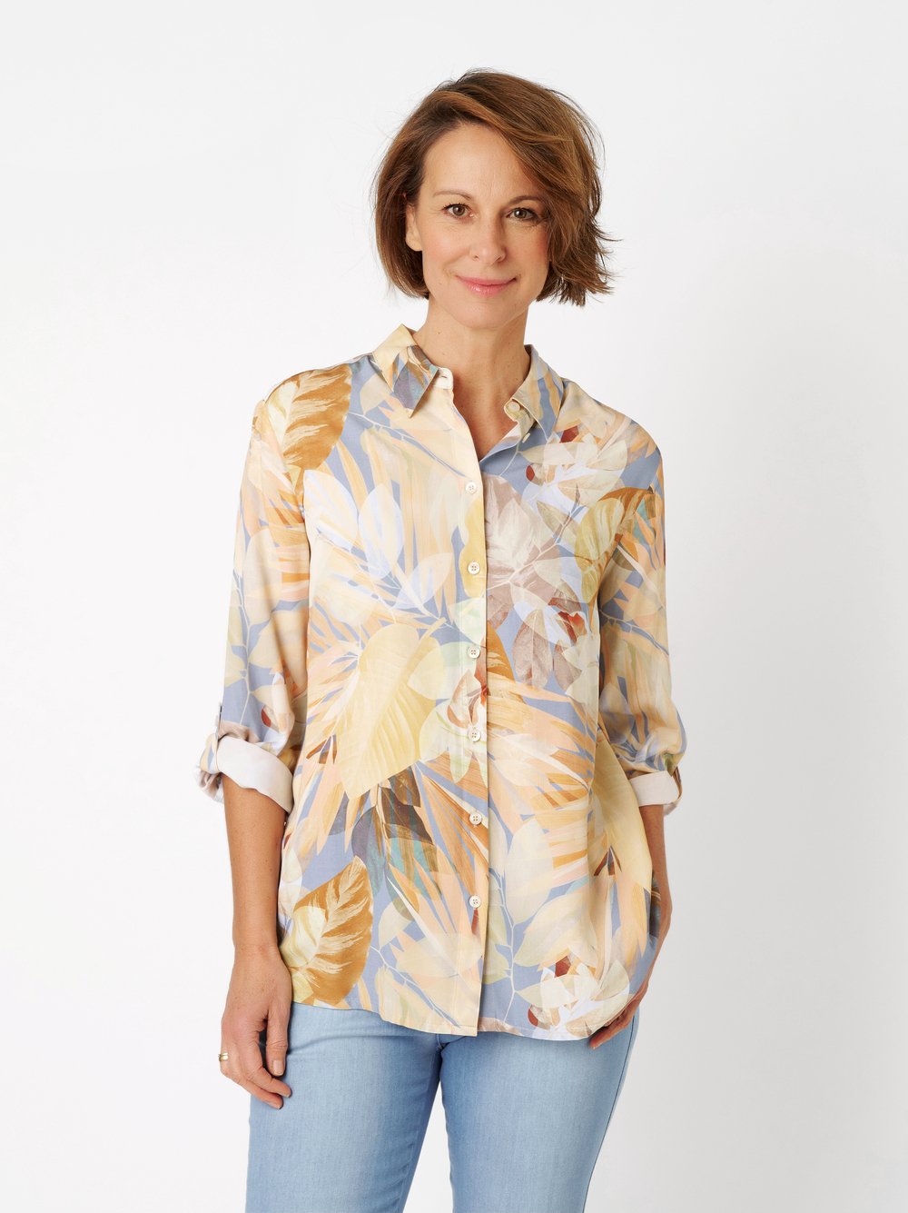 Seidige Bluse mit tropischem Print | Style »Sweet Bea« multicolour yellow