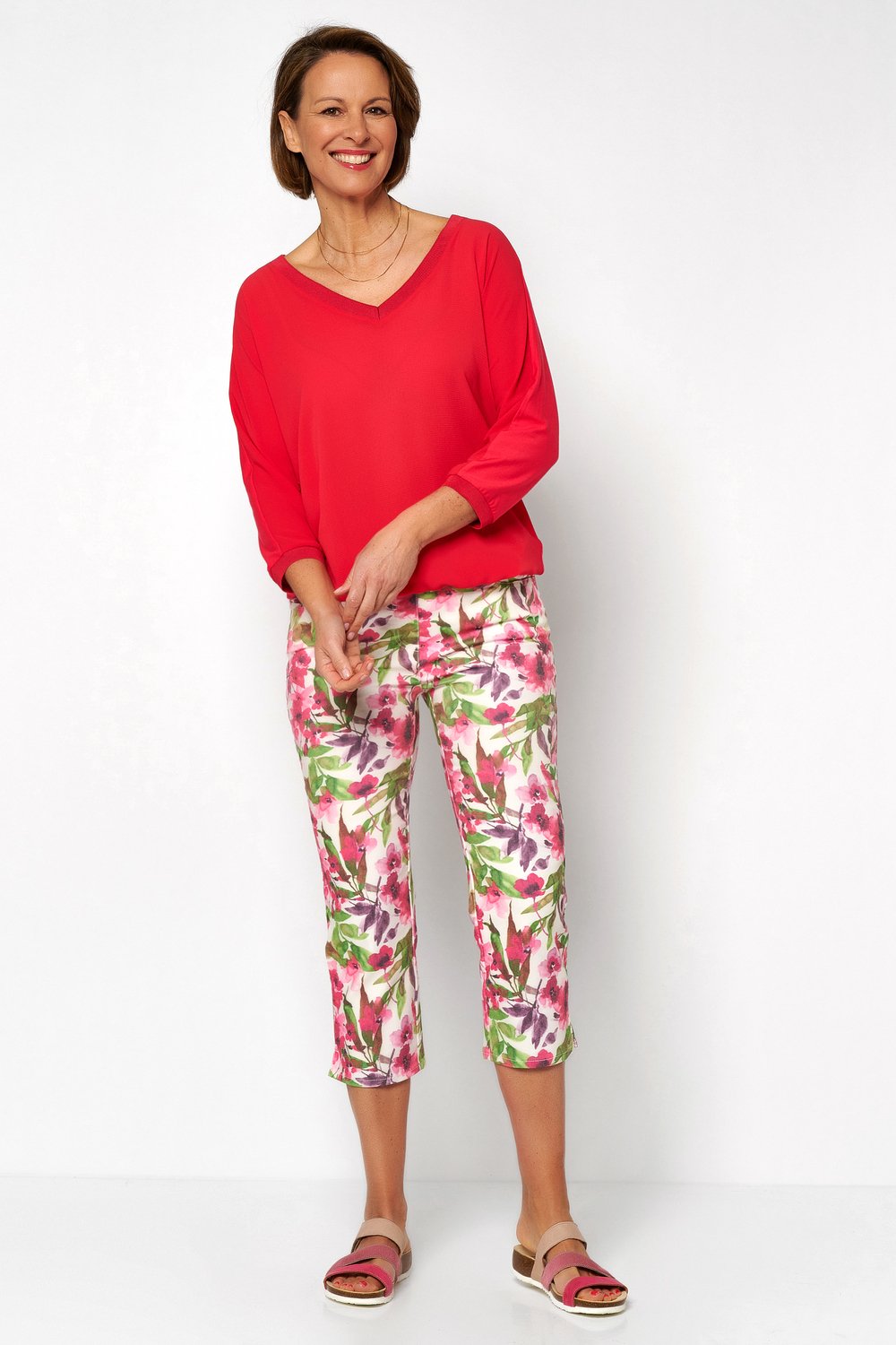3/4 pants with flower print | Style »Alice« multicolour pink