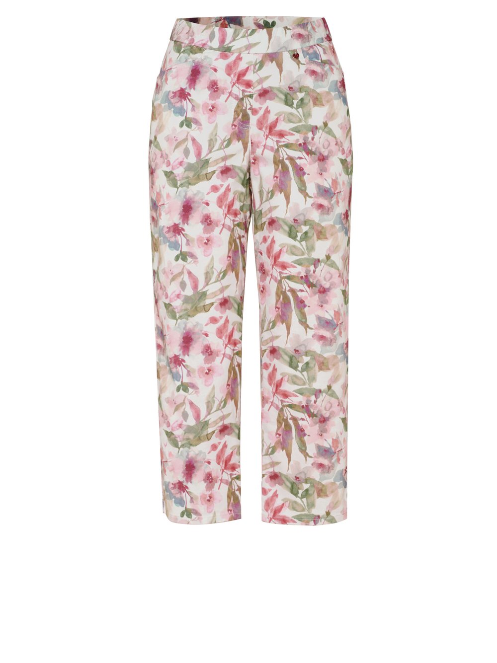 Damenhose Scarlet 3/4 in multicolour, Entspannte 3/4-Hose mit Bluetenprint, freigestellte Produktansicht