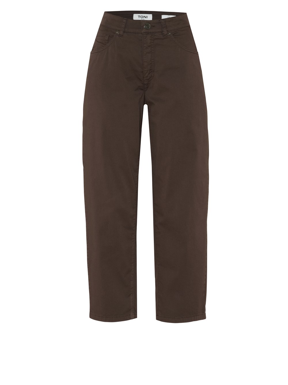 Damenhose Liv Barrel in dark brown, barrel-Fit Hose aus Sommertwill, freigestellte Produktansicht