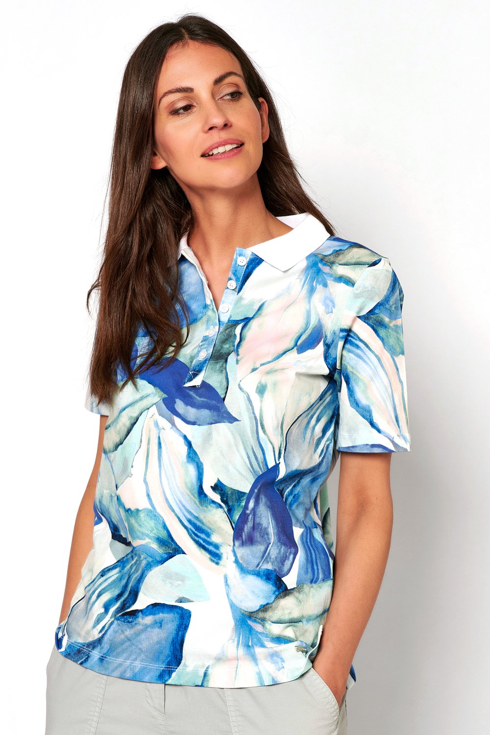 Poloshirt mit tropischem Print | Style »Elsa« multicolour blue