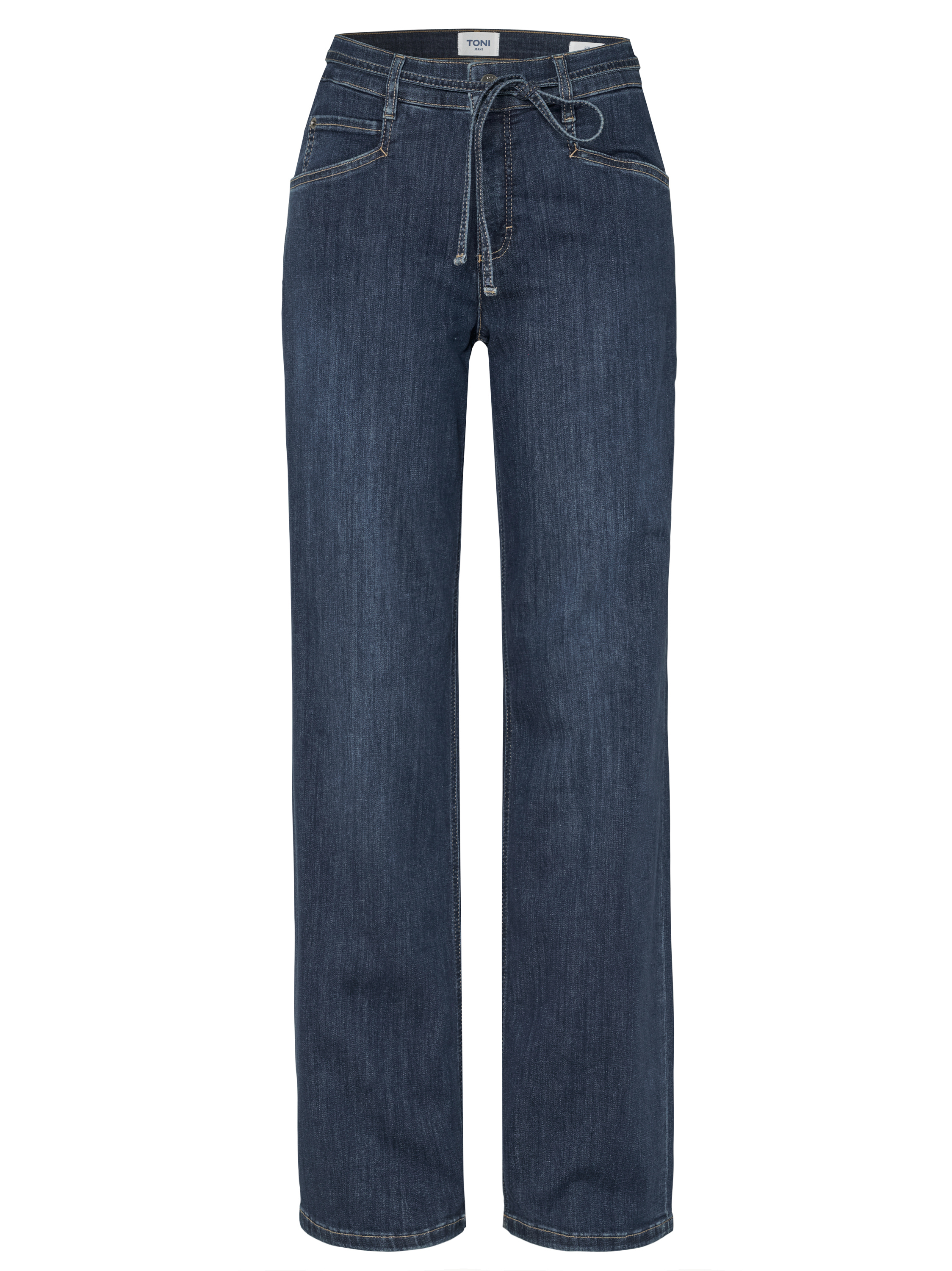 Damenjeans Liv Regular in dark blue, Jeans mit Bindeguertel, freigestellte Produktansicht
