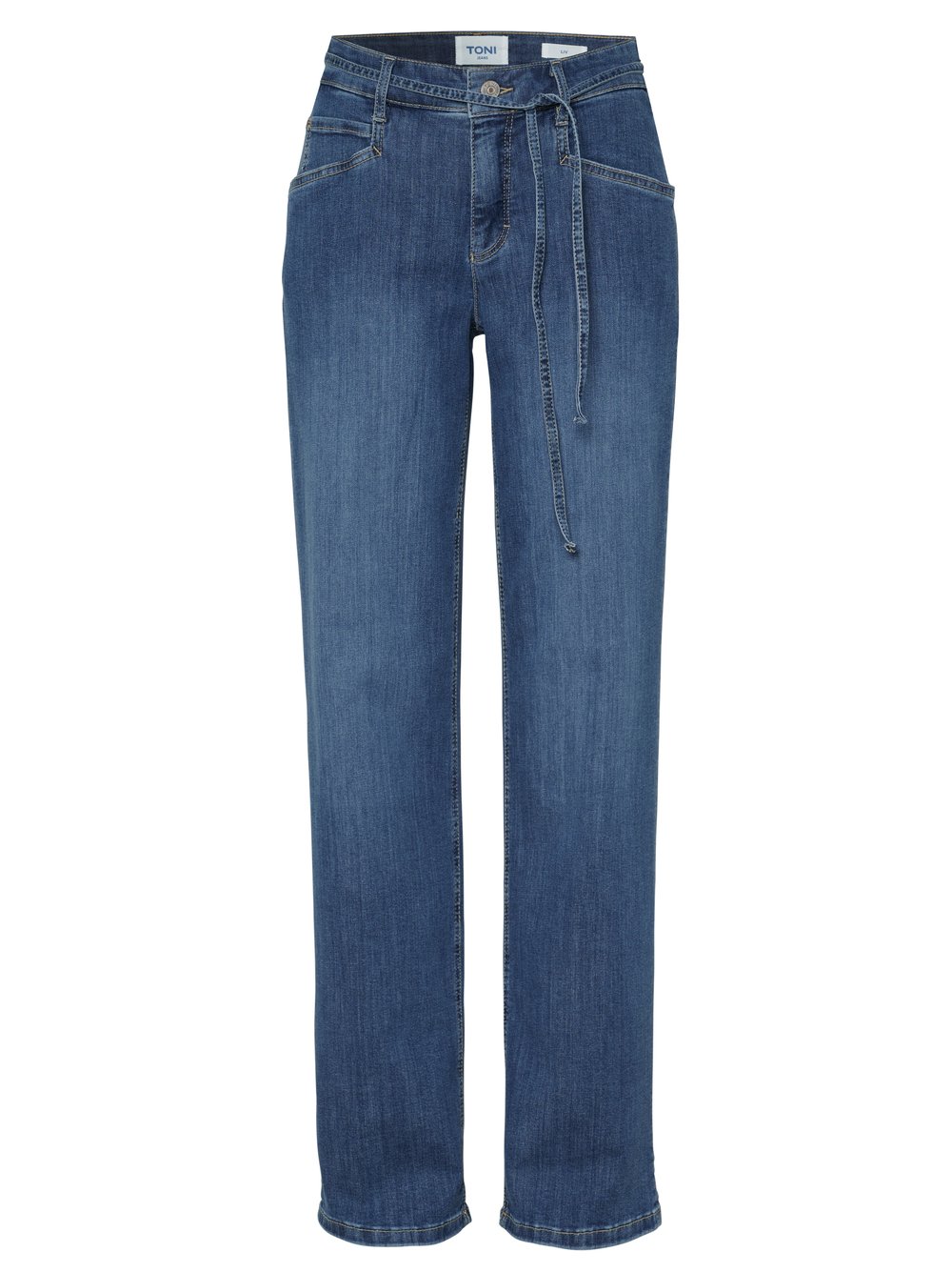 Damenjeans Liv Regular in blue bleached, Jeans mit Bindeguertel, freigestellte Produktansicht