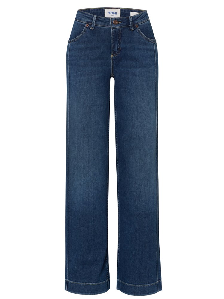 Damenjeans Ella Wide in mid blue, Wide Leg Jeans mit Teilungsnaehten, freigestellte Produktansicht