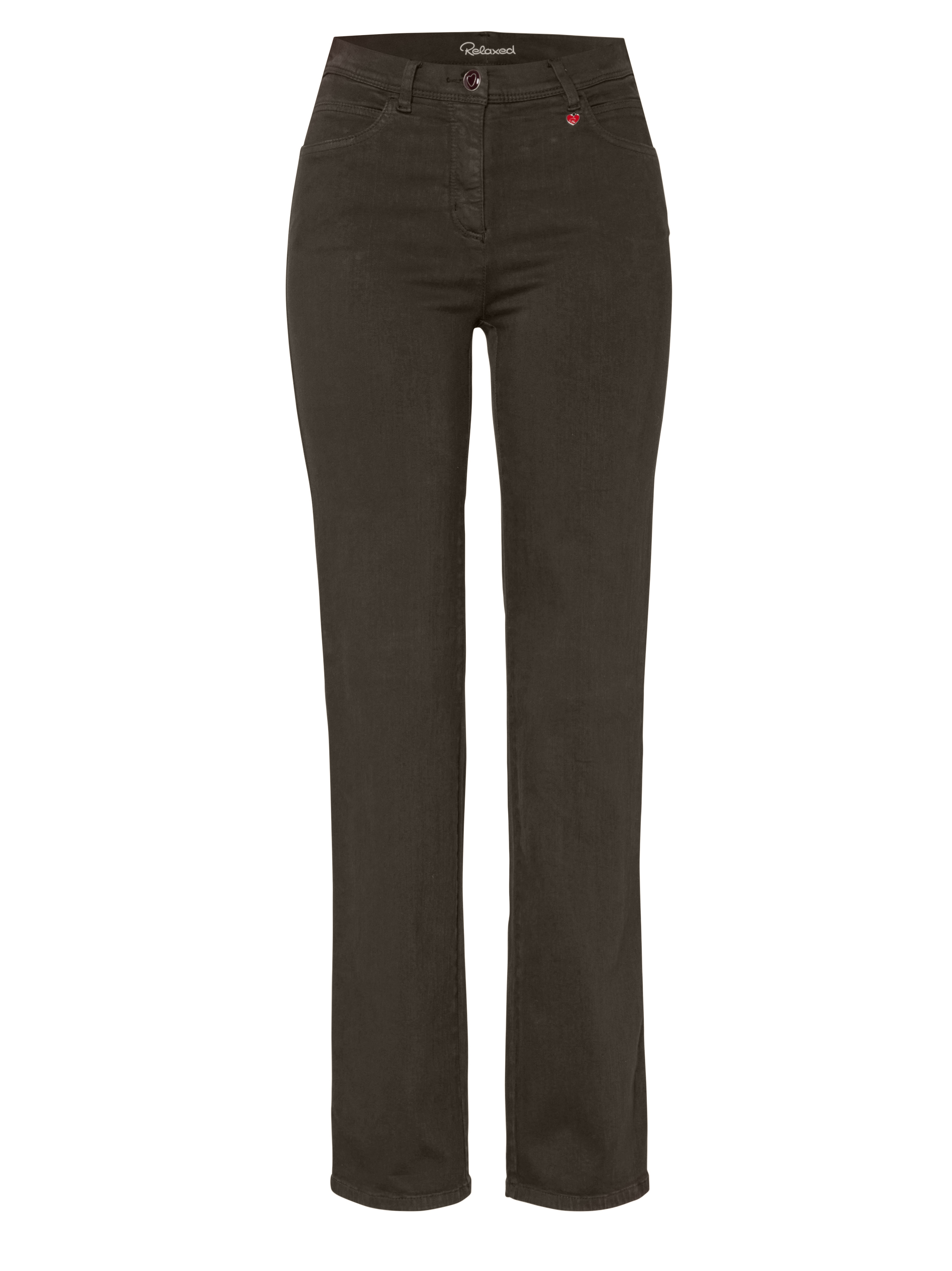 Damenjeans Meine beste Freundin in Dunkelbraun, straight-Fit Jeans, freigestellte Produktansicht