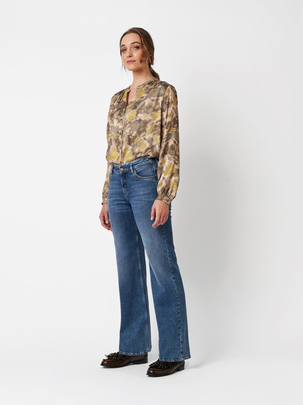 Wide Leg Jeans mit Nieten | Style »Ella« mid blue