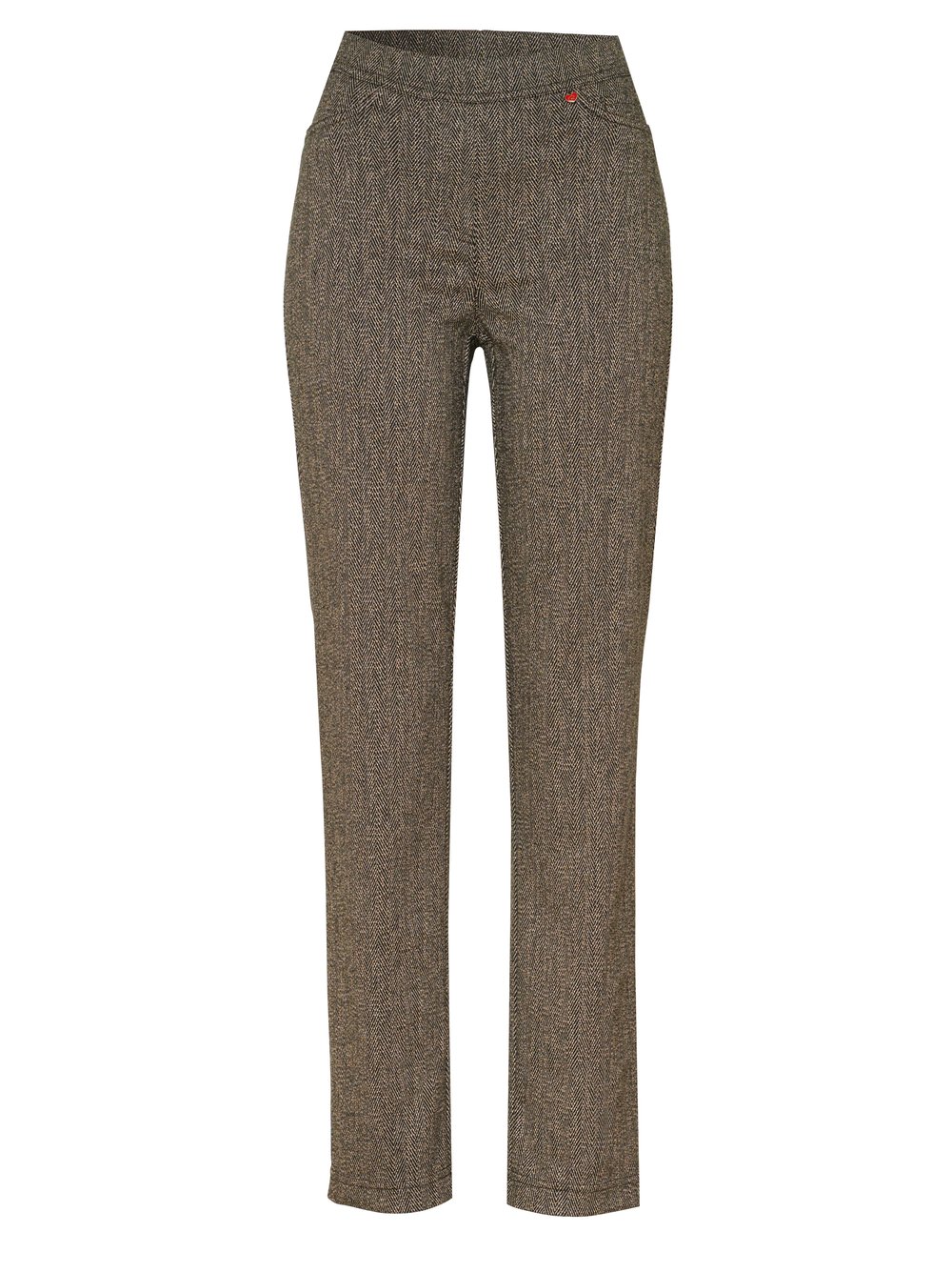 Damenhose Alice in Braun, Schlupfhose mit Fischgratmuster, freigestellte Produktansicht