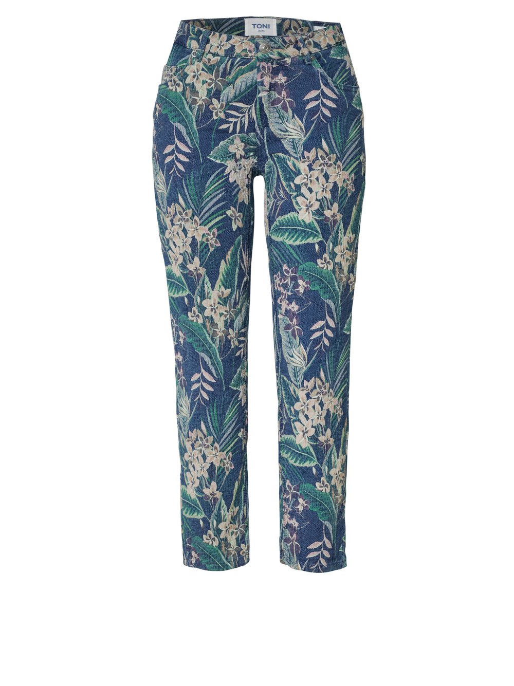 Damenjeans Ella 7/8 in multicolour, 7/8-Jeans mit aus Denim-Jacquard, freigestellte Produktansicht