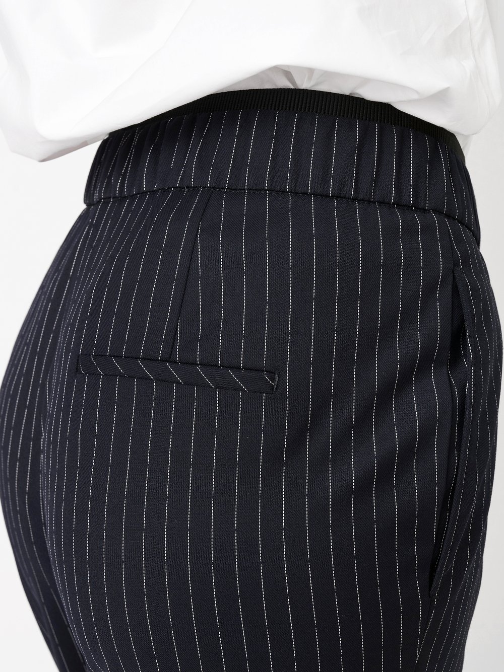 Womens trousers Sue in dark blue, pinstriped trousers with elastic waistband, detail view